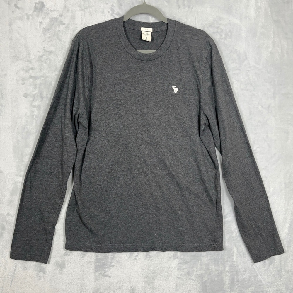 Abercrombie & Fitch Mens T-Shirt XL Gray Muscle Long Sleeve Moose Logo Basic Gym